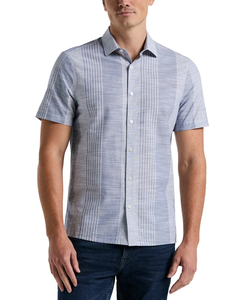 Perry Ellis Men's Slub Crepe Striped Print Short Sleeve Button-Front Shirt