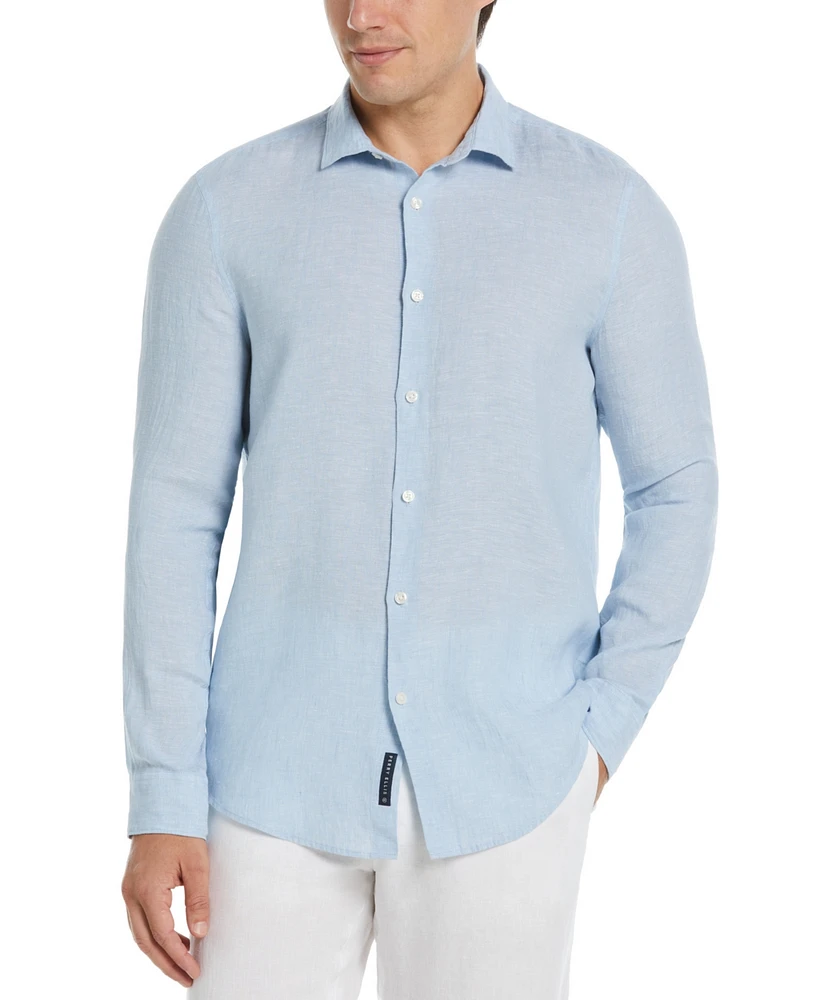 Perry Ellis Men's Solid Long Sleeve Linen Button-Front Shirt