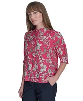 Tommy Hilfiger Women's Printed Puff-Sleeve Blouse