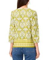 Sam & Jess Women's Printed V-Neck 3/4-Sleeve Top