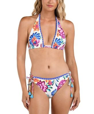 La Blanca Womens Paradiso Deep V Halter Bikini Top Hipster Bottoms