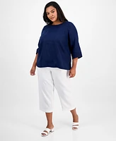 Charter Club Plus Ladder-Trim Linen Top, Exclusively at Macy's
