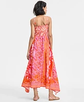Msk Women's Cotton Printed Smocked-Bodice Maxi Dress