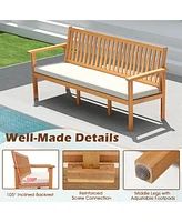 Outdoor 3-Seat Wood Bench 64 Inches Extra Long Acacia Chair with Seat Cushion