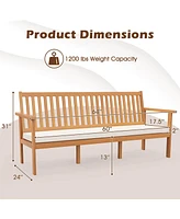 Outdoor 3-Seat Wood Bench 64 Inches Extra Long Acacia Chair with Seat Cushion