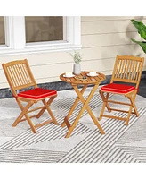 Outdoor Folding Chairs Set of 2 Acacia Wood High-Back Chair with Seat Cushions