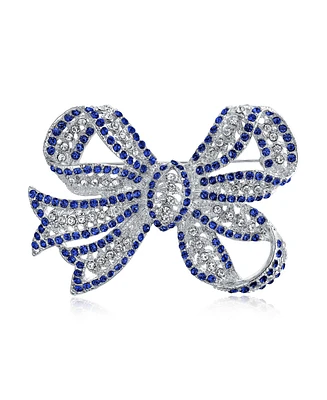 Bling Jewelry Victorian Style Royal Crystal Pave Filigree Ribbon Brooche Pin Silver Plated