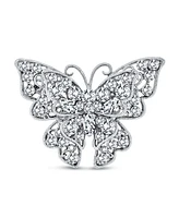 Bling Jewelry Large Crystal Filigree Butterfly Brooche Pin for Fashion Statement Silver Plated Brass