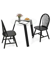 3 Pcs Dining Set for 2 Round Table with Chairs Solid Rubber Wood Frame Modern