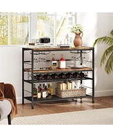 41" Wine Rack with 4 Glass Holders Wide Countertop Middle & Bottom Storage Shelves