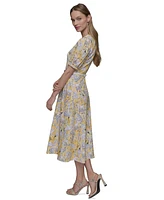 Karl Lagerfeld Paris Women's Floral Belted V-Neck Midi Dress