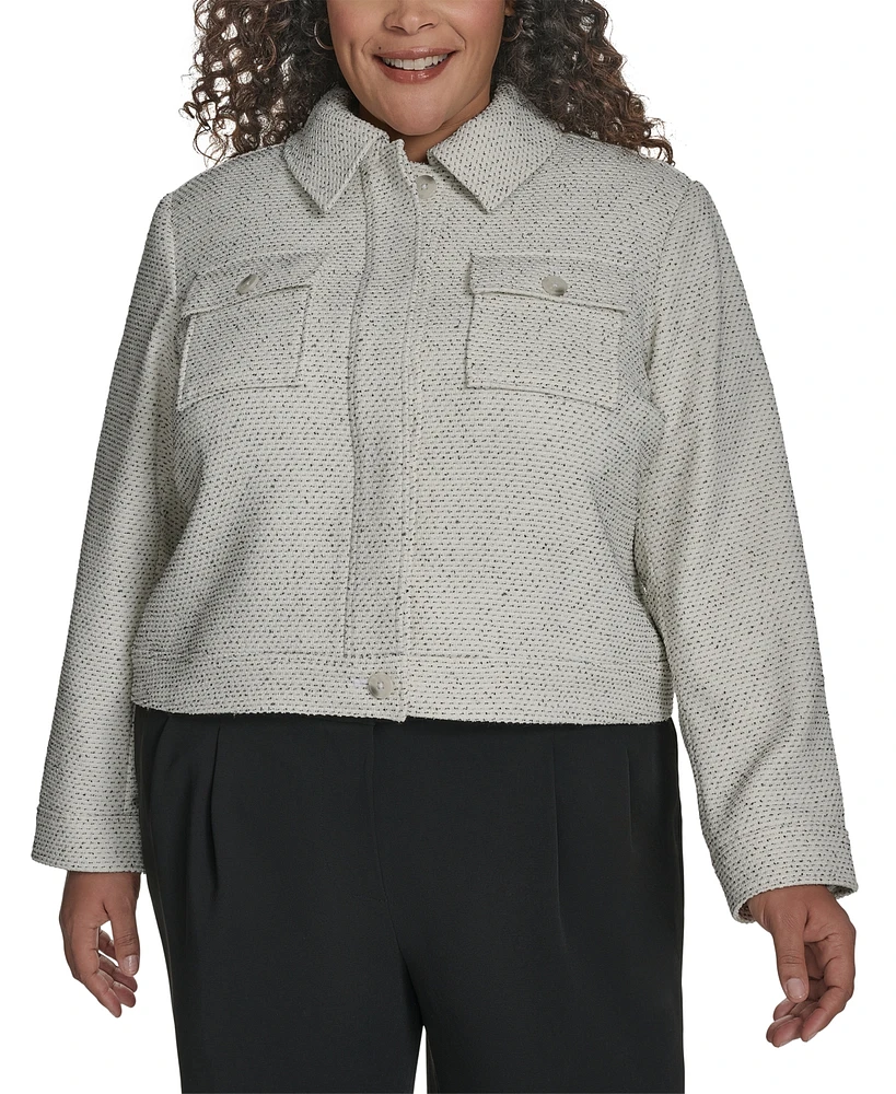 Dkny Plus Cropped Long-Sleeve Tweed Trucker Jacket