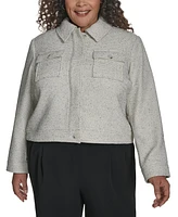 Dkny Plus Cropped Long-Sleeve Tweed Trucker Jacket