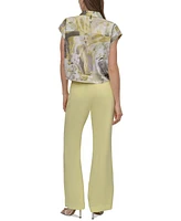 Dkny Petite Printed Short-Sleeve Camp Shirt