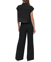 Dkny Petite Reverse-Satin-Trim Cap-Sleeve Blouse