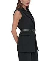 Dkny Petites Sleeveless Belted Notch-Collar Vest Jacket