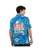 Margaritaville Men's Blue Super Bowl Lix Bourbon Street Party Button-Up Shirt