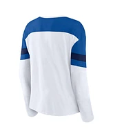 Fanatics Women's White/Blue New York Rangers Frozen Long Sleeve Notch Neck T-Shirt