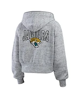 Wear by Erin Andrews Women's Heather Gray Jacksonville Jaguars Speckled Fleece Cropped Full-Zip Hoodie