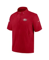 Nike Men's Scarlet San Francisco 49ers Sideline Coach Short Sleeve Hoodie Quarter-Zip Jacket