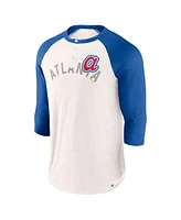 Fanatics Men's White/Royal Atlanta Braves Backdoor Slider Raglan 3/4-Sleeve T-Shirt