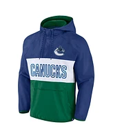 Fanatics Men's Blue/Green Vancouver Canucks Backhand Shooter Defender Anorak Raglan Hoodie Quarter-Zip Jacket