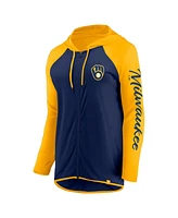 Fanatics Women's Navy/Gold Milwaukee Brewers Script Sleeve Full-Zip Hoodie