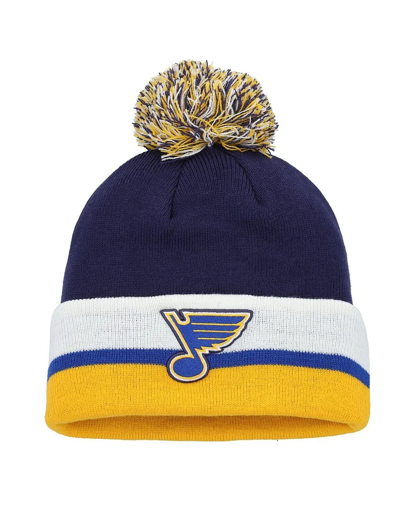 Adidas Men's Navy St. Louis Blues Team Stripe Cuffed Knit Hat with Pom