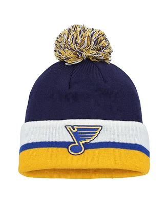 Adidas Men's Navy St. Louis Blues Team Stripe Cuffed Knit Hat with Pom