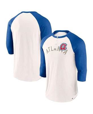 Fanatics Men's White/Royal Atlanta Braves Backdoor Slider Raglan 3/4-Sleeve T-Shirt