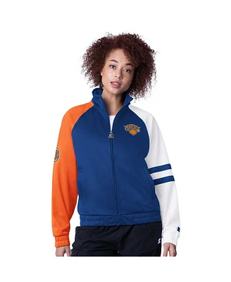 Starter Women's Blue New York Knicks Line Up Dolman Raglan Full-Zip Track Jacket