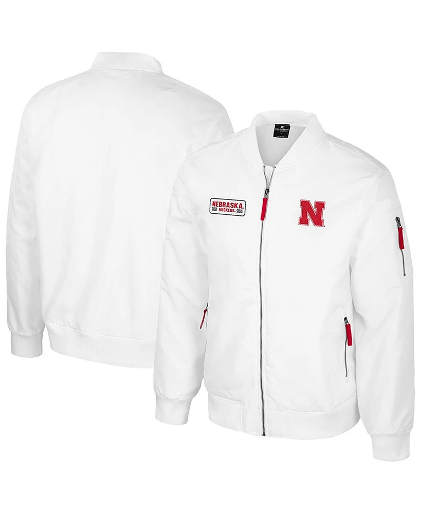 Colosseum Men's Nebraska Huskers White Rabbit Full-Zip Bomber Jacket