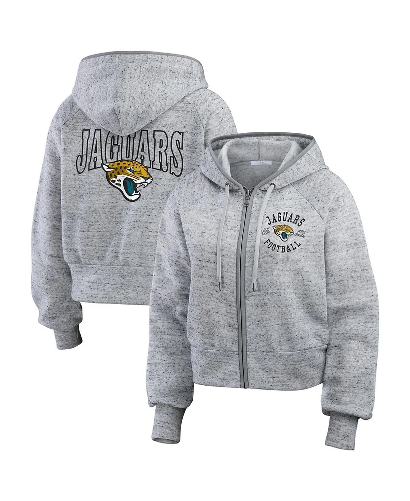 Wear by Erin Andrews Women's Heather Gray Jacksonville Jaguars Speckled Fleece Cropped Full-Zip Hoodie