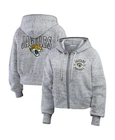 Wear by Erin Andrews Women's Heather Gray Jacksonville Jaguars Speckled Fleece Cropped Full-Zip Hoodie