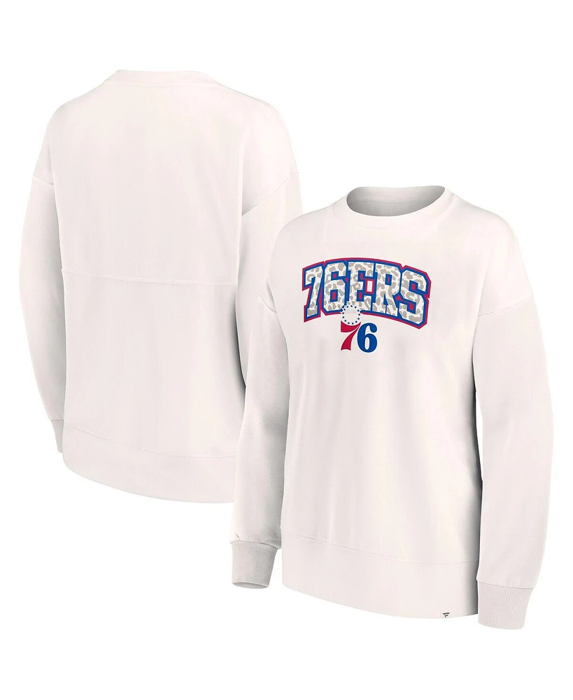 Fanatics Women's White Philadelphia 76ers Tonal Leopard Pullover Sweatshirt
