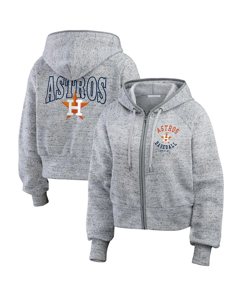 Wear by Erin Andrews Women's Heather Gray Houston Astros Speckled Fleece Cropped Full-Zip Hoodie