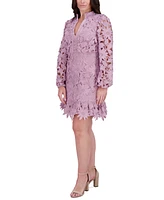 kensie Women's Heavy Floral-Lace Long-Sleeve Mini Dress