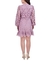 kensie Women's Heavy Floral-Lace Long-Sleeve Mini Dress