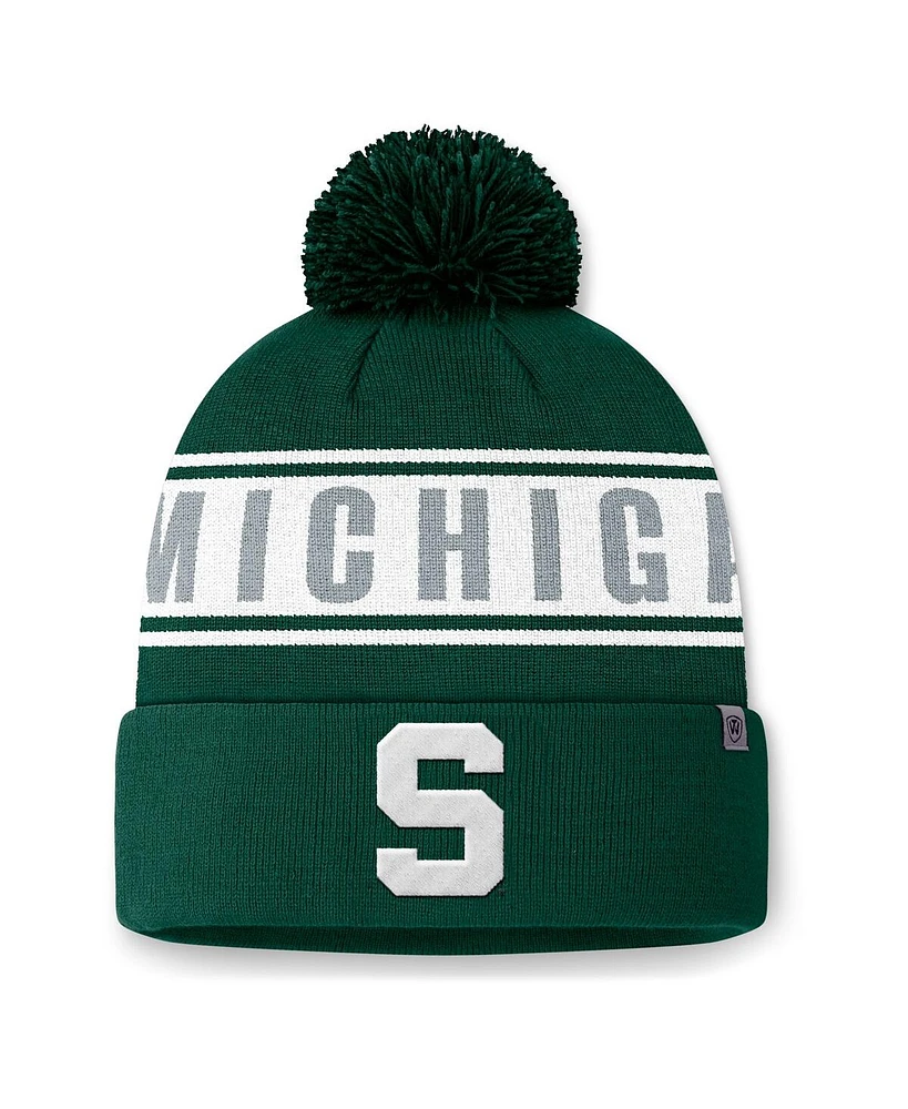 Top of the World Men's Green Michigan State Spartans Slash Cuffed Knit Hat with Pom