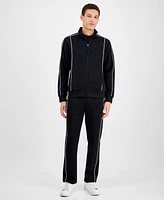 Karl Lagerfeld Paris Men's Relaxed-Fit Contrast Piping Full-Zip Fleece Scuba Track Jacket