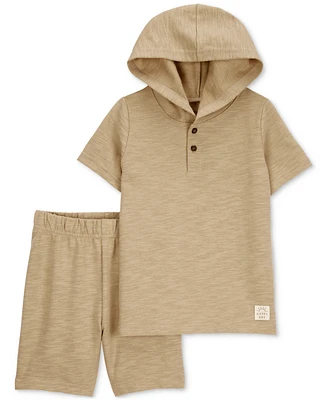 Carter's Toddler Boys Cotton Hooded Henley T-Shirt & Shorts, 2 Piece Set