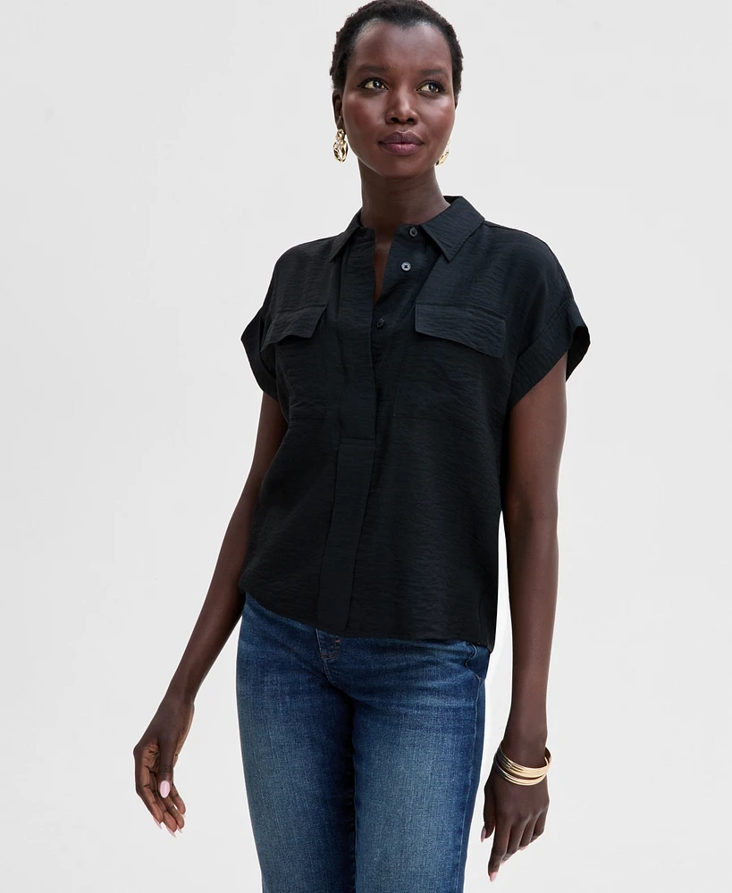 I.n.c. International Concepts Women's Short-Sleeve Printed Pocket Blouse, Exclusively at Macy's