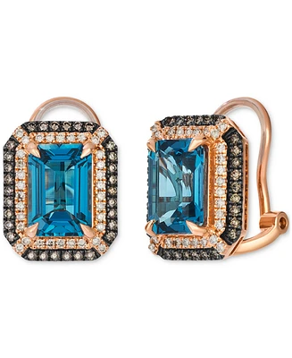 Le Vian Deep Sea Blue Topaz (5 ct. t.w.) & Diamond (5/8 ct. t.w.) Post/Clip-On Convertible Button Earrings in 14k Rose Gold