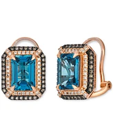 Le Vian Deep Sea Blue Topaz (5 ct. t.w.) & Diamond (5/8 ct. t.w.) Post/Clip-On Convertible Button Earrings in 14k Rose Gold