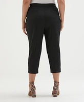 Rafaella Plus Satin Mid Rise Twill Capri Pants with Slant Pocket