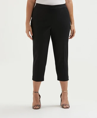 Rafaella Plus Satin Mid Rise Twill Capri Pants with Slant Pocket