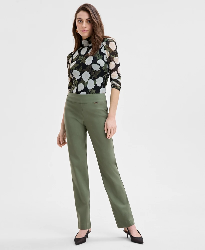 I.n.c. International Concepts Women's Tummy-Control Pull-On Straight-Leg Pants, Created for Macy's