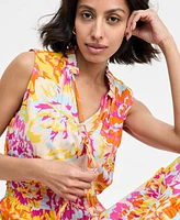 Msk Women's Printed Ruffle-Collar Tiered Maxi Dress