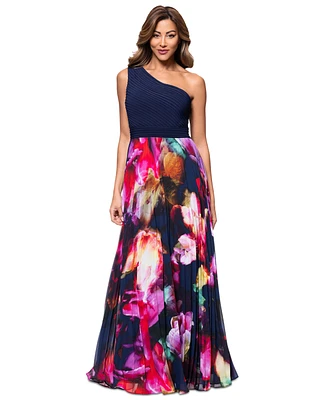 Xscape Women's One-Shoulder Mixed-Media Chiffon Gown