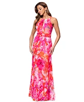 Xscape Women's Petite Floral-Print Pleated Halter Gown